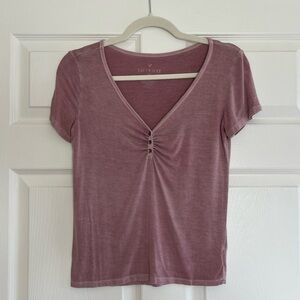 American Eagle Outfitters Women's Purple V-Neck Tee